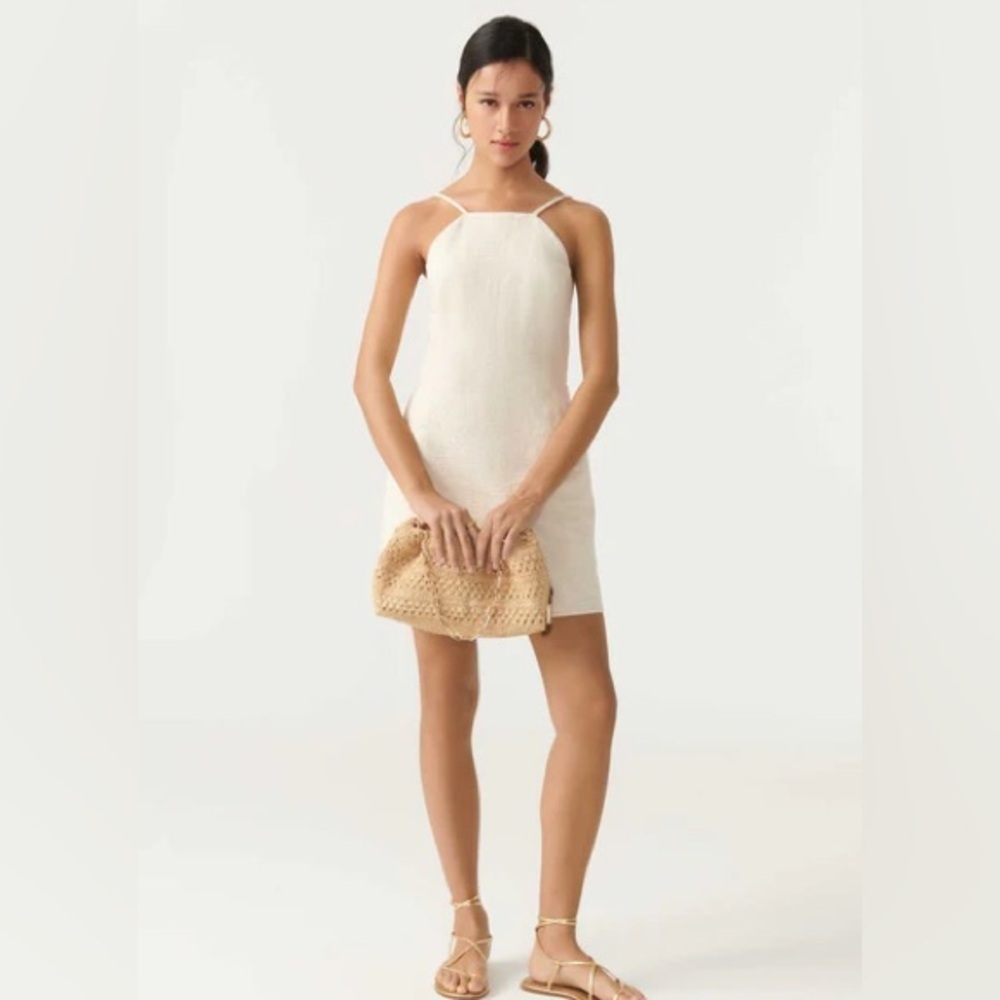 NWT ba&sh Haza High Neck Backless Halter Dress Cream Textured Medium